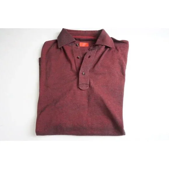 Isaia Solid Red Woven Long Sleeve Cotton Polo Shirt Sz M BRAND NEW